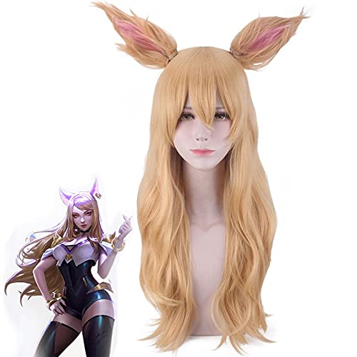 Spiel Lol Charakter Kda K/da Ahri Cosplay Perücke Goldene Lange Synthetische Haare Perucas Cosplay Fox Anime Kostüm Perücken von ADTEMP