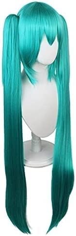 Wig Anime Cosplay Miku Anime Character Wig Hatsune cos Wig Blue Tiger Mouth Clip Double Ponytail Long Straight Hair Lake Blue von ADTEMP