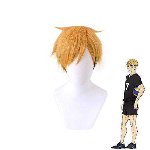 gelten für Haikyuu!! Miya Atsumu   Perücke Cosplay Kostüm Gelb und Schwarz Kurze Hitzebeständige Synthetische Haare Volleyball Männer Spielen Perücken von ADTEMP