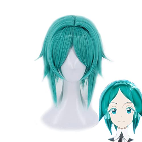 gelten für Land of the Glossy Phosphophyllite Wig Cosplay Costume Green Short Hair Hitzebeständige Kunsthaar-Anime-Rollenspiel-Perücken von ADTEMP