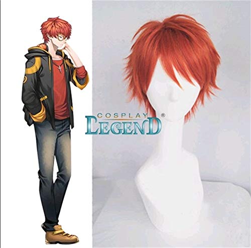 gelten für Mystic Messenger 707 Cosplay Perücke Anime Cosplay Rote kurze gerade Perücke mit Haarnetzkostümen von ADTEMP