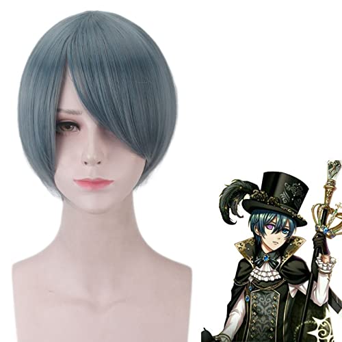 gilt für Black Butler Ciel Phantomhive Cosplay Perücke Dunkelblaues kurzes Kunsthaar Black Butler Halloween Party Kostüm Spielperücken von ADTEMP