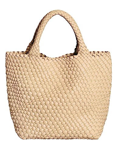 ADVRESF Gewebte Tote Bag für Frauen Vegane Leder Hand-gewebte Tote Handtasche mit Geldbörse Reise Umhängetasche Shopper Bag Wallet Große Kapazität Top Griff Mode Aprikose von ADVRESF