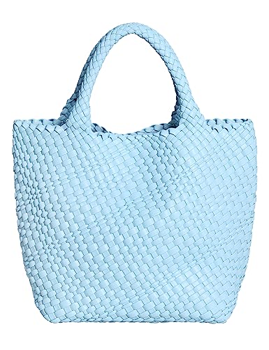 ADVRESF Gewebte Tote Bag für Frauen Vegane Leder Hand-gewebte Tote Handtasche mit Geldbörse Reise Umhängetasche Shopper Bag Wallet Große Kapazität Top Griff Mode Blau von ADVRESF