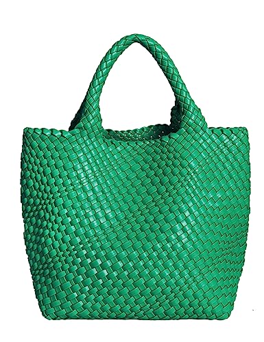 ADVRESF Gewebte Tote Bag für Frauen Vegane Leder Hand-gewebte Tote Handtasche mit Geldbörse Reise Umhängetasche Shopper Bag Wallet Große Kapazität Top Griff Mode Grün von ADVRESF