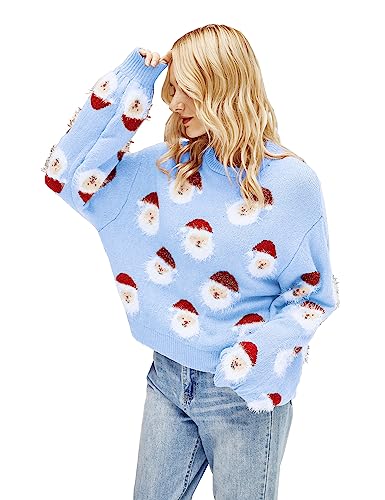 ADVRESF Neue hässliche Weihnachtspullover für Frauen Santa Claws Print Strickpulli Rundhals Winter Ugly Christmas Sweater Xmas Pullover Langarm Niedlich Sweatshirt Party Blau M von ADVRESF