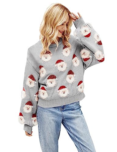 ADVRESF Neue hässliche Weihnachtspullover für Frauen Santa Claws Print Strickpulli Rundhals Winter Ugly Christmas Sweater Xmas Pullover Langarm Niedlich Sweatshirt Party Grau L von ADVRESF