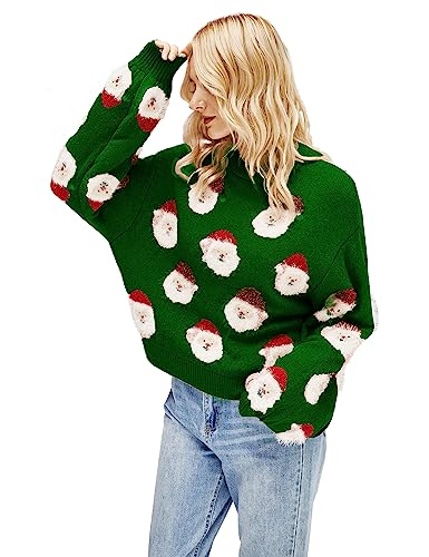 ADVRESF Neue hässliche Weihnachtspullover für Frauen Santa Claws Print Strickpulli Rundhals Winter Ugly Christmas Sweater Xmas Pullover Langarm Niedlich Sweatshirt Party Grün L von ADVRESF