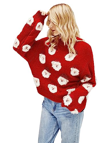 ADVRESF Neue hässliche Weihnachtspullover für Frauen Santa Claws Print Strickpulli Rundhals Winter Ugly Christmas Sweater Xmas Pullover Langarm Niedlich Sweatshirt Party Rot L von ADVRESF