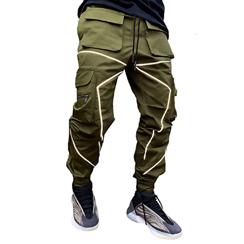 Herren Cargo Hosen Hip Hop Techwear Harem Hose Jogger Sweatpants mit Taschen Jogging Punk Lässig Grün L von ADVRESF