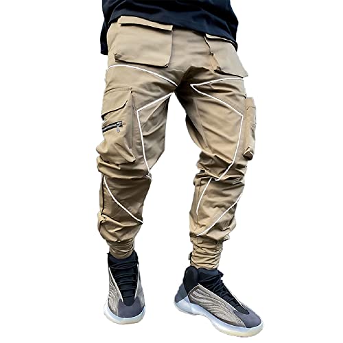 Herren Cargo Hosen Hip Hop Techwear Harem Hose Jogger Sweatpants mit Taschen Jogging Punk Lässig Khaki L von ADVRESF