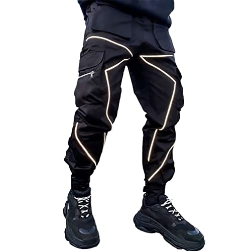 Herren Cargo Hosen Hip Hop Techwear Harem Hose Jogger Sweatpants mit Taschen Jogging Punk Lässig Schwarz L von ADVRESF