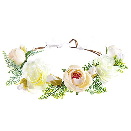 Blumenmutterkränze Krone Frauen Haarband Haarflorale Haarreifen Haarreif mit Blumen Haarreif Fahrrad Kopfbedeckung Winter Herren (White, One Size) von ADXFWORU