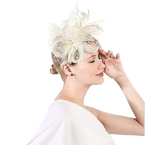 Fascinator Hüte für Frauen Kentucky Hut Fascinator Fascinators Hats for Womens Mesh Gesicht Schleier Cocktail Jockey Club Feathers on a Headband Schleier für Frauen Kopfschmuck Für Mädchen von ADXFWORU