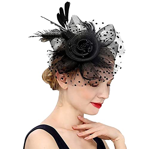 Fascinator Hüte für Frauen Kentucky Hut Fascinator Fascinators Hats for Womens Mesh Gesicht Schleier Cocktail Jockey Club Feathers on a Headband Schleier für Frauen Kopfschmuck Für Mädchen von ADXFWORU