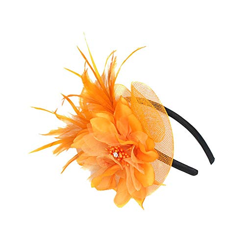 Frauen Feder Fascinator Hochzeit Braut Kopfschmuck 50s Headwear with Veil Flower Stirnband Hut für Frauen Teeparty Fascinator Fascinator Hut mit Hochzeit Schleier für Frauen Cocktail für Zubehör fü von ADXFWORU