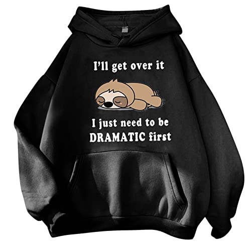I'll get Over it Oversized Locker Sweatshirt Teenager Kuschelige Cartoon Faultier Print Sprüchen mit Kängurutasche Kapuzenpullover Hoodie @B von ADXFWORU