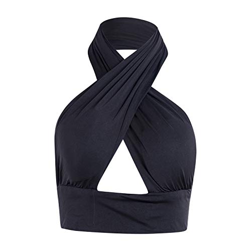 Sexy Neckholder-Top für Damen, mit Neckholder-Ausschnitt, rückenfrei, bauchfrei, Clubwear Gr. 48, C-schwarz von ADYD