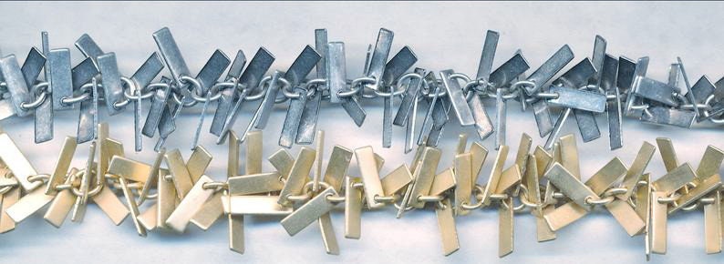 Tolle Strukturierte Fransenkette Preis Pro Fuß 3/8" Rechtecke Zweifarbig Gelötet von ADadornments