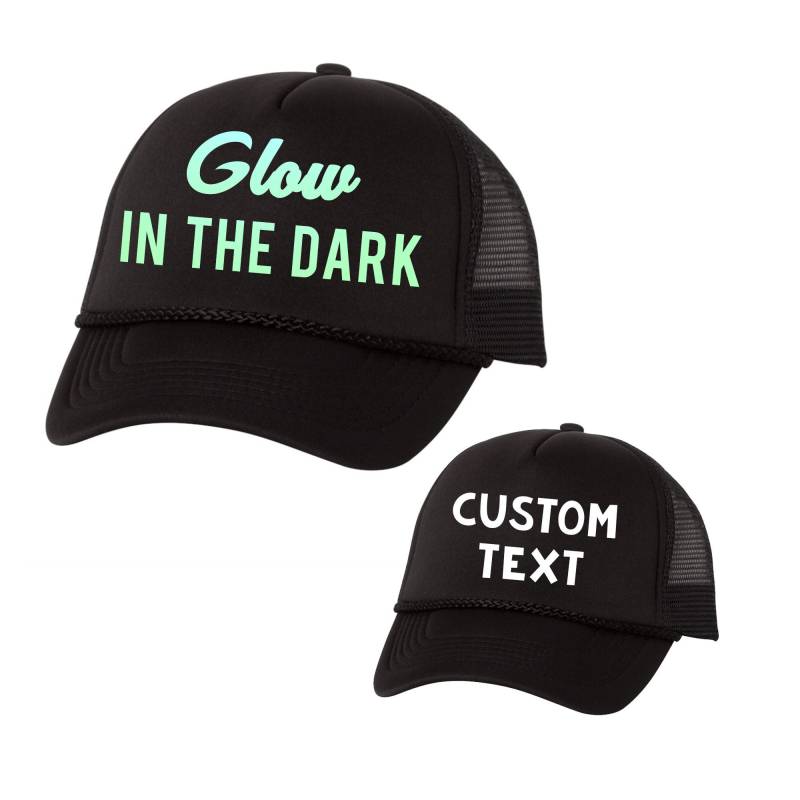 Custom Text Glow in The Dark All Black Trucker Hat Jugend Oder Erwachsene Fertigen Sie Halloween Snapback Schriftzug von ADashofChic