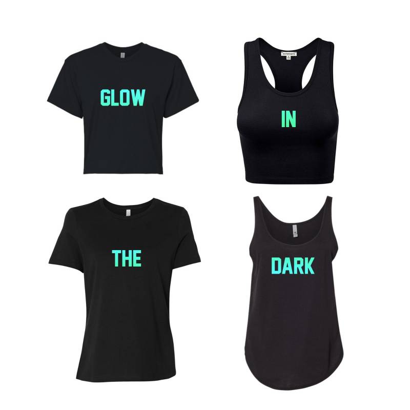 Custom Text Glow in The Dark Schrift Schwarz Crop Tank Und Kurzarm-Shirts Anpassen Halloween Shirt Lettering-Crops von ADashofChic