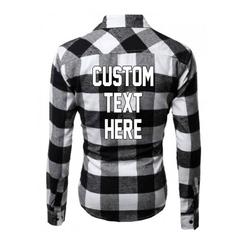 Custom Text Herren Schwarz-Weiß-Kariertes Langarm-Button-Up-Hemd - Passen Sie Ihr Eigenes Kariertes Hemd An Personalisiertes Buffalo-Kariertes von ADashofChic