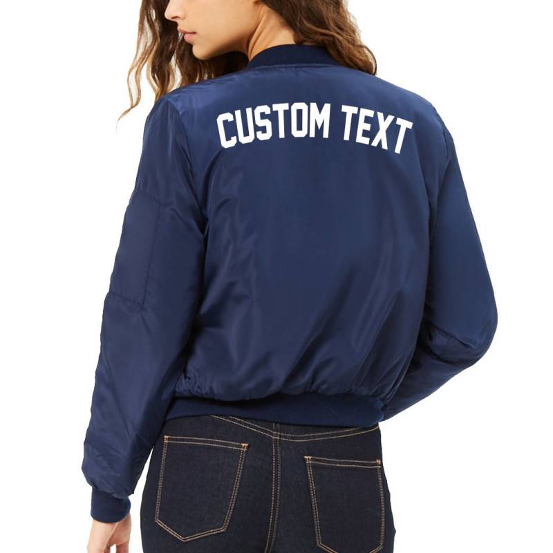 Custom Text Leichte Marineblaue Satin-Langarm-Bomberjacke - Passen Sie Ihre Navy-Mitternachts-Bomberjacke An Hochzeitsbomber Personalisieren Sie von ADashofChic