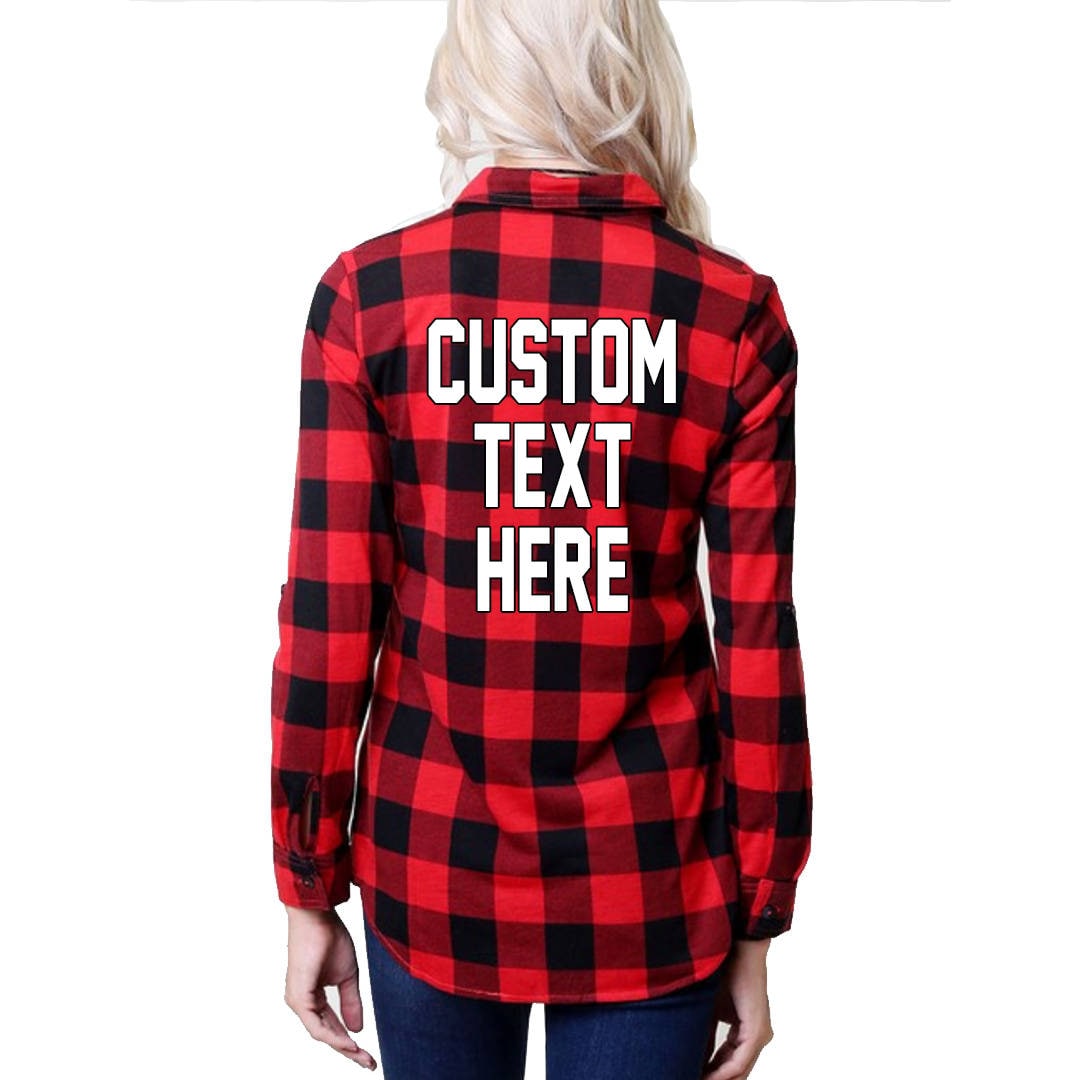 Custom Text Schwarz-Rotes Kariertes Langarm-Button-Up-Shirt - Passen Sie Ihr Eigenes Hemd An Personalisierte Braut Leichtes von ADashofChic