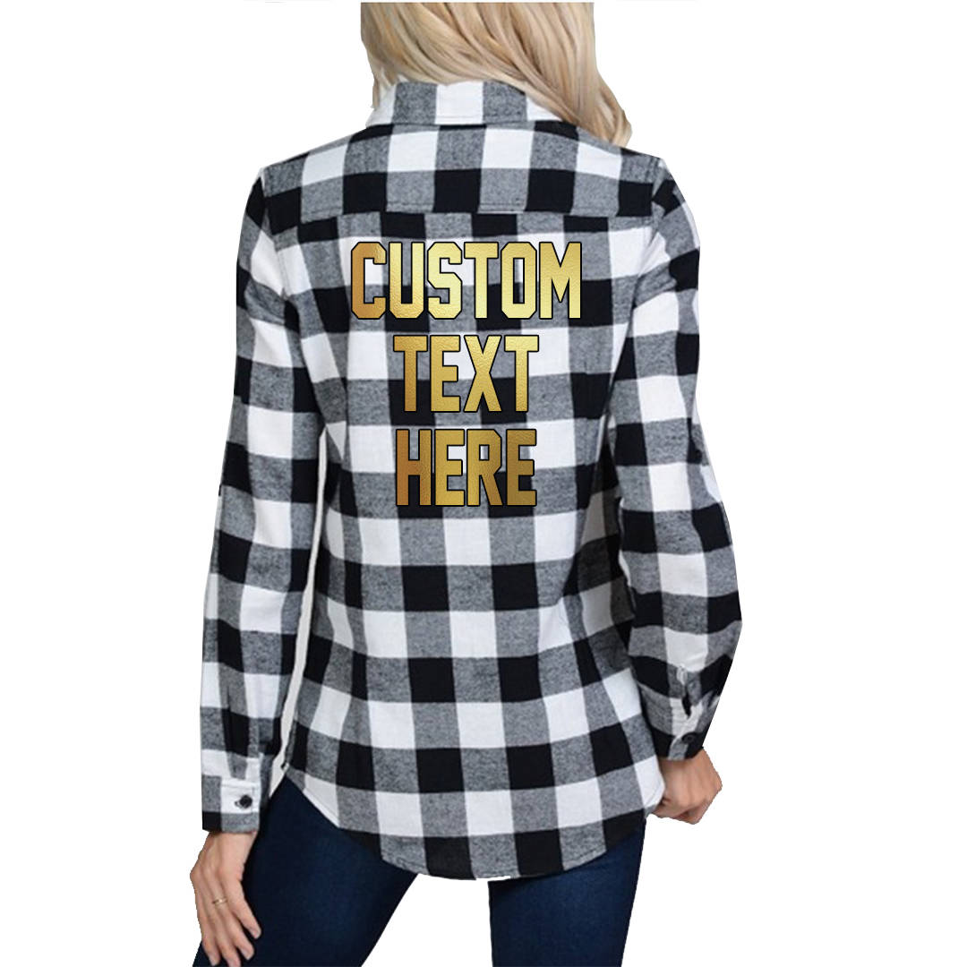 Custom Text Schwarz-Weiß-Kariertes Langarm-Button-Up-Hemd - Passen Sie Ihr Eigenes Kariertes Hemd An Personalisierte Braut Leichtes von ADashofChic