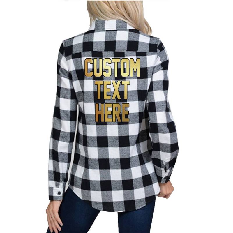 Custom Text Schwarz-Weiß-Kariertes Langarm-Button-Up-Hemd - Passen Sie Ihr Eigenes Kariertes Hemd An Personalisierte Braut Leichtes von ADashofChic