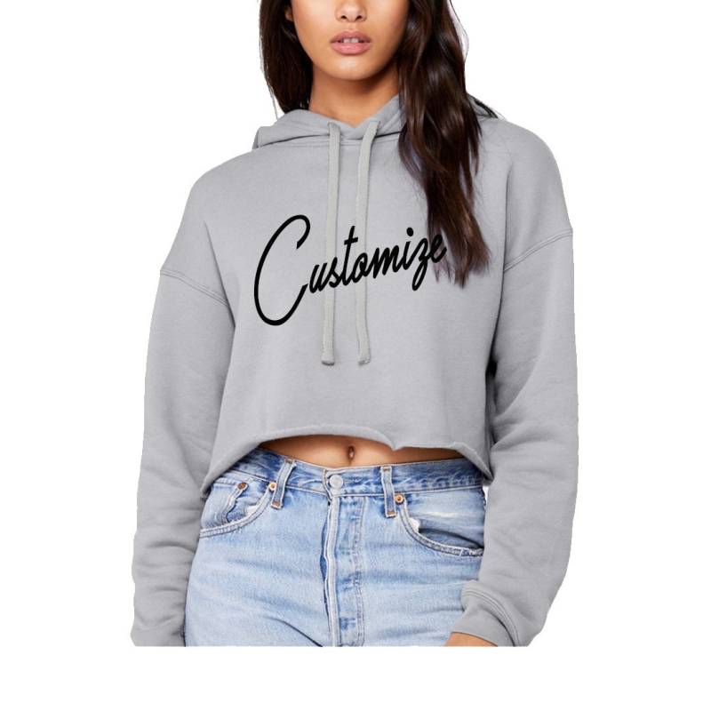 Custom Text Weiche Fleece Langarm Crop Sweatshirt - Passen Kapuze Nupus Silber Grau Pullover -Geschenk Für Ihre Benutzerdefinierte Hoodie Ihre von ADashofChic