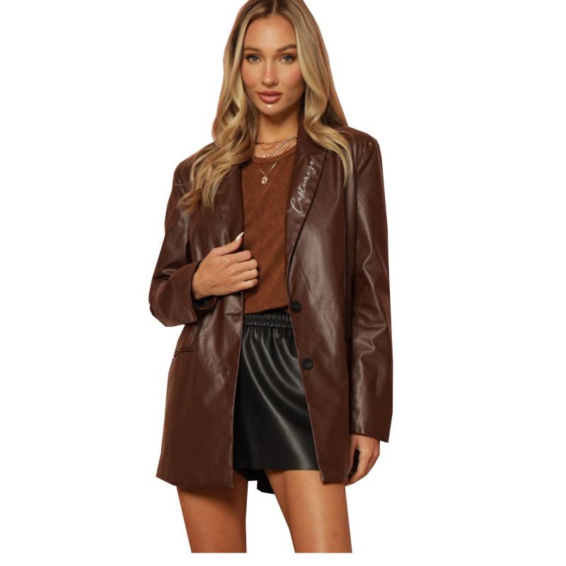 Maßgeschneiderter Übergroßer Kunstleder-Blazer, Revers Oder Monogramm-Personalisierter Leder-Blazer-Frauen, Geschenk Für Ihre Frau von ADashofChic