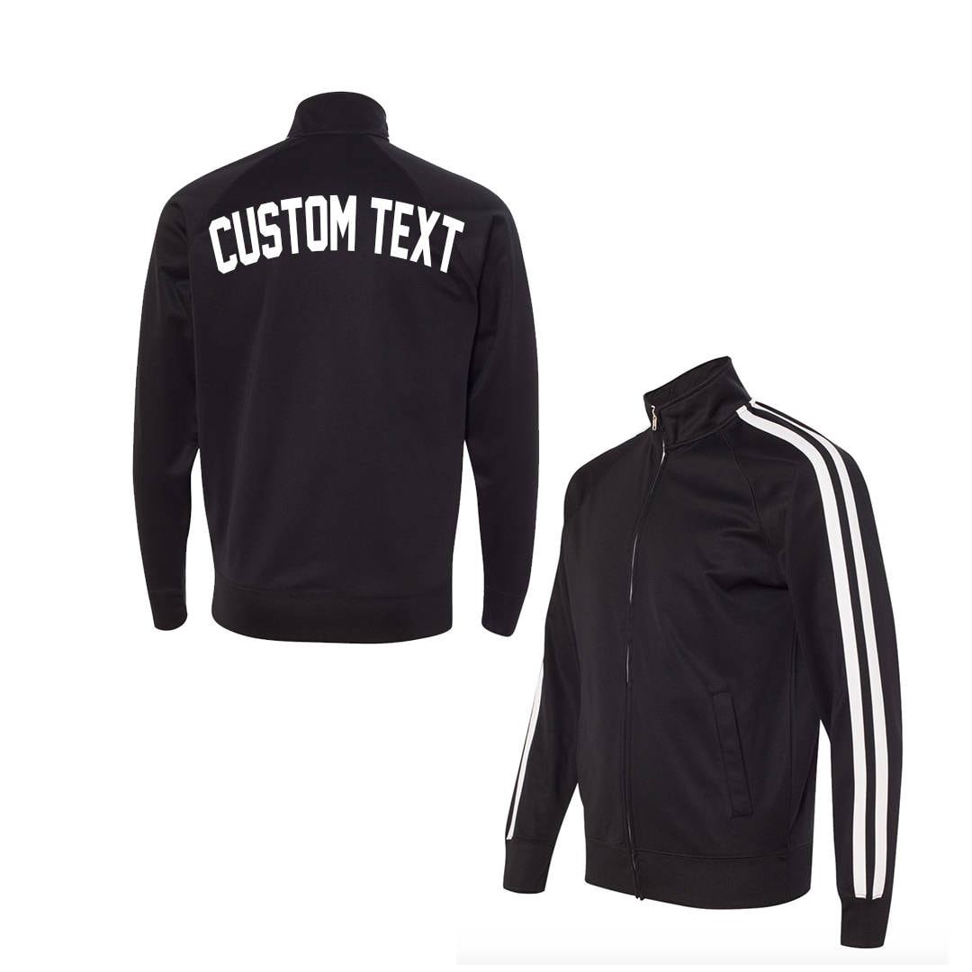 Unisex Custom Schwarz-Weiß-Track-Jacke - Poly Active Jacket Unisex - Individualisieren Sie Ihre Eigene Track-Jacke - Schwarz Mit Weißen Streifen Unisex Custom Schwarz-Weiß-Track-Jacke - Poly Active Jacket Unisex - Individualisieren Sie Ihre Eigene Track-Jacke - Schwarz Mit Weißen Streifen von ADashofChic
