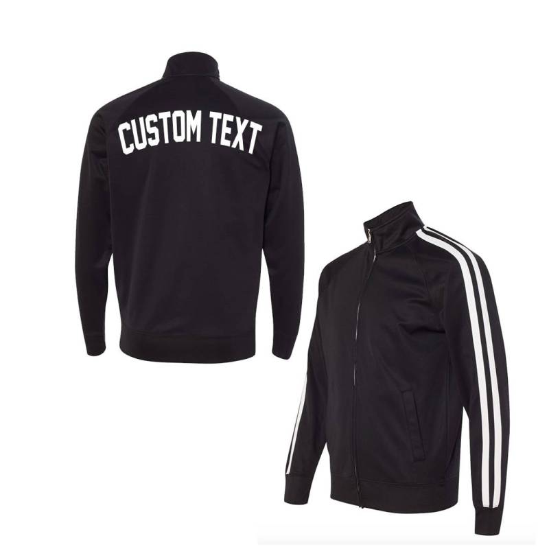 Unisex Custom Schwarz-Weiß-Track-Jacke - Poly Active Jacket Unisex - Individualisieren Sie Ihre Eigene Track-Jacke - Schwarz Mit Weißen Streifen von ADashofChic
