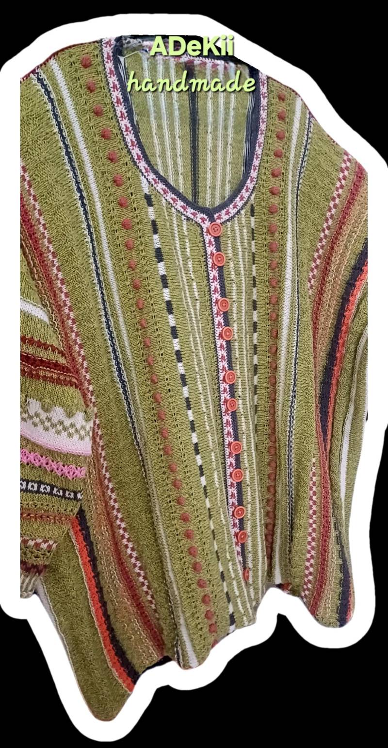 Die Schönen Farben Einer Blumenwiese Strickjacke Long Cardigan Handgestrickt Plus Size Oversize Aus Weicher Baumwolle von ADeKii