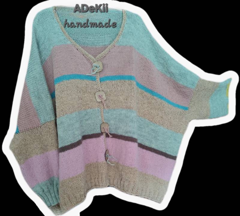 strickjacke Handgestrickt Plus Size Oversized Lagenlook Lässig in Wunderschönen Sanften Farben von ADeKii