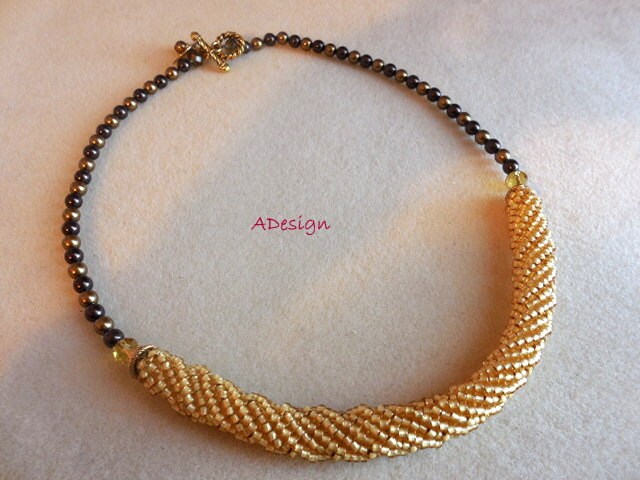 Swarovsky Perlen Halskette, Gelb Und Braun Halskette. Goldene Gelbes Halsband. Perlenkette von ADesignJewelry