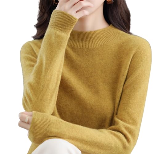ADovz 100 % Kaschmir, langärmelig, Rundhalsausschnitt, weich, warm, Strickpullover, Kaschmirpullover für Damen, gelb, S ADovz 100 % Kaschmir, langärmelig, Rundhalsausschnitt, weich, warm, Strickpullover, Kaschmirpullover für Damen, gelb, S von ADovz