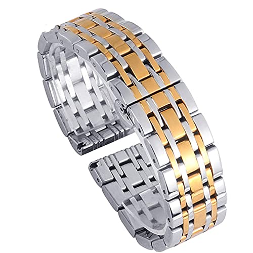 ADovz Armband Uhrenarmband, 12 mm, 14 mm, 16 mm, 18 mm, 20 mm, 22 mm, massiver Edelstahl, Verschluss, for Herren und Damen, poliertes Ersatz-Metallarmband (Color : 19mm_Silver Gold) von ADovz