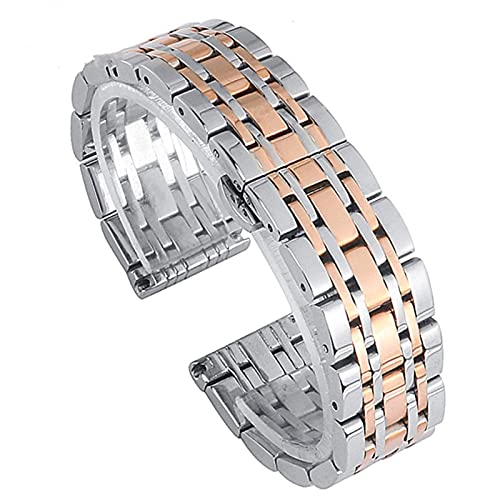 ADovz Armband Uhrenarmband, 12 mm, 14 mm, 16 mm, 18 mm, 20 mm, 22 mm, massiver Edelstahl, Verschluss, for Herren und Damen, poliertes Ersatz-Metallarmband (Color : 20mm_Silver Gold) von ADovz