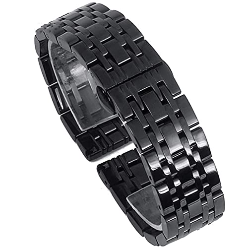 ADovz Armband Uhrenarmband, 12 mm, 14 mm, 16 mm, 18 mm, 20 mm, 22 mm, massiver Edelstahl, Verschluss, for Herren und Damen, poliertes Ersatz-Metallarmband (Color : 22mm_Black) von ADovz