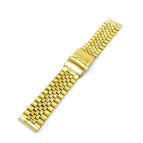 ADovz Armband Uhrenarmband, 20 mm, 22 mm, 24 mm, massives Edelstahlarmband, Metall-Faltschließe, Herren-Ersatz-Uhrenzubehör, Armband (Color : 22mm_Gold) von ADovz