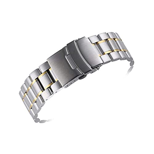 ADovz Armband Uhrenarmband aus Edelstahl, 18 mm, 20 mm, 22 mm, Armband for Damen und Herren, universelle Faltschließe, massives Metallarmband (Color : 18mm_Silver Gold) von ADovz