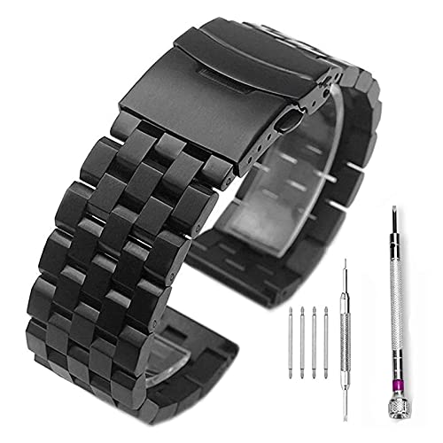 ADovz Armband Uhrenarmband aus gebürstetem Edelstahl, 18 mm/20 mm/22 mm/24 mm/24 mm/26 mm, Metall-Platzierungsarmband for Damen und Herren, schwarzes/silbernes Armband (Color : BlackOne_22mm) von ADovz