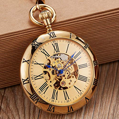 ADovz Luxus Gold automatische mechanische Taschenuhr Retro Kupfer Uhren römische Ziffern Anhänger Männer Frauen (Color : Gold) von ADovz