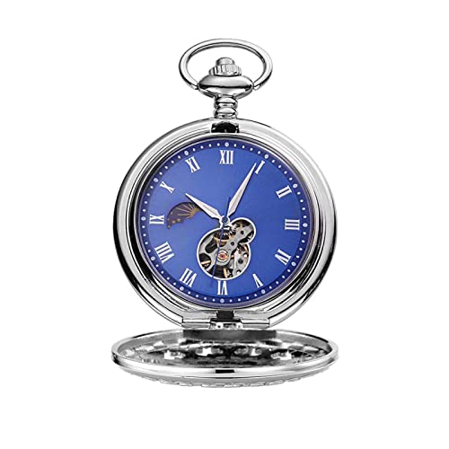 ADovz Taschenuhr, Taschenuhr mit Kette, goldene traditionelle Zeit, Skelett, Steampunk, analoger Anhänger, Lange Kettenuhr, mechanische Taschenuhr (Color : E) von ADovz