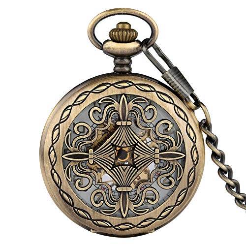 ADovz Taschenuhr Exquisite Hohle Abdeckung Bronze mechanische Taschenuhr arabische Zahl Skelett Anhänger Taschenuhren Handaufzug Retro-Uhr (Color : Only Watch) von ADovz