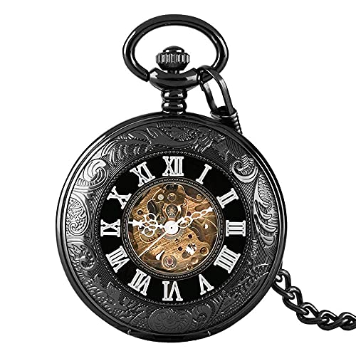 ADovz Taschenuhr Herren Mechanische Uhr Skelett Bronze Steampunk Transparent Schwarz Steampunk Römische Zahlen Mechanische Taschenuhr Uhren von ADovz