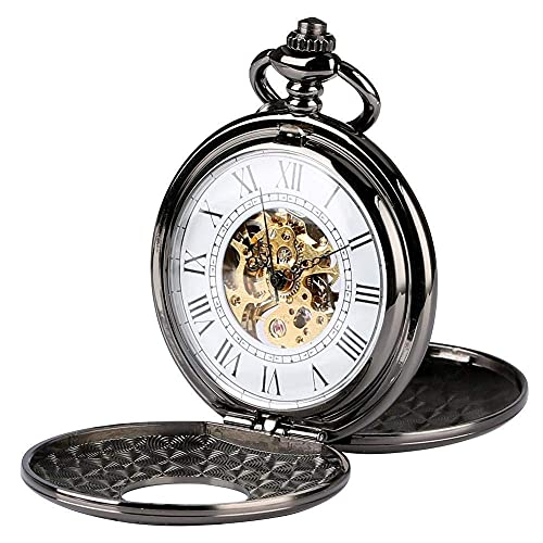 ADovz Taschenuhr Retro mechanische Taschenuhr Skelett Geschenk Halskette Uhr Anhänger Uhren Double Hunter Männer Frauen analoges Zubehör von ADovz