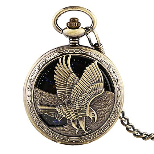 ADovz Vintage Bronze Hohlhandaufzug Mechanische Taschenuhr Kette Schwarzes Zifferblatt Blaue Römische Ziffern Herrenuhr Geschenke von ADovz